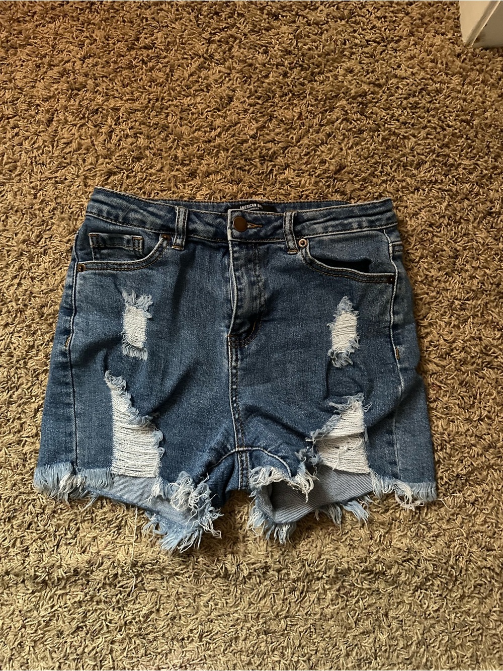 American Bazi Distressed Blue Denim Jean Shorts